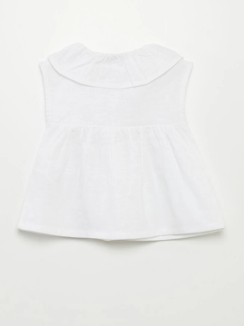 Blouse col claudine en lin   blanc