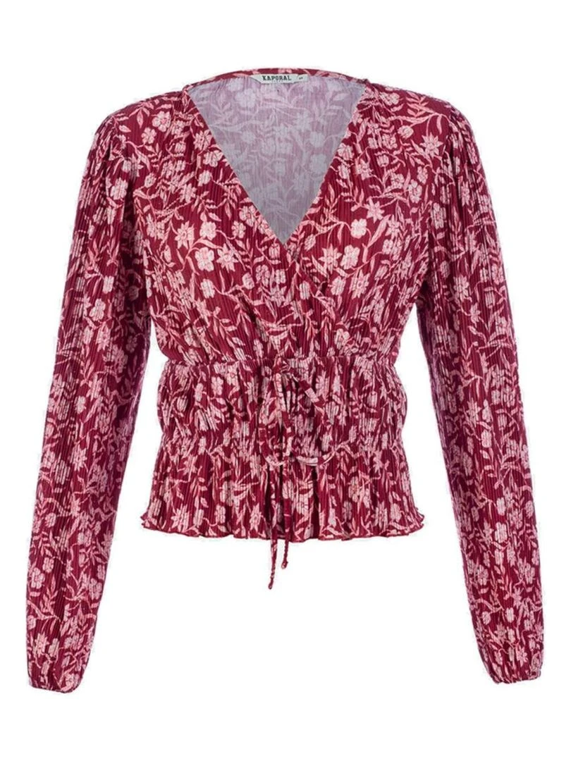 KAPORAL Blouse plissée cache cœur imprimé floral droite PEPIT Rouge