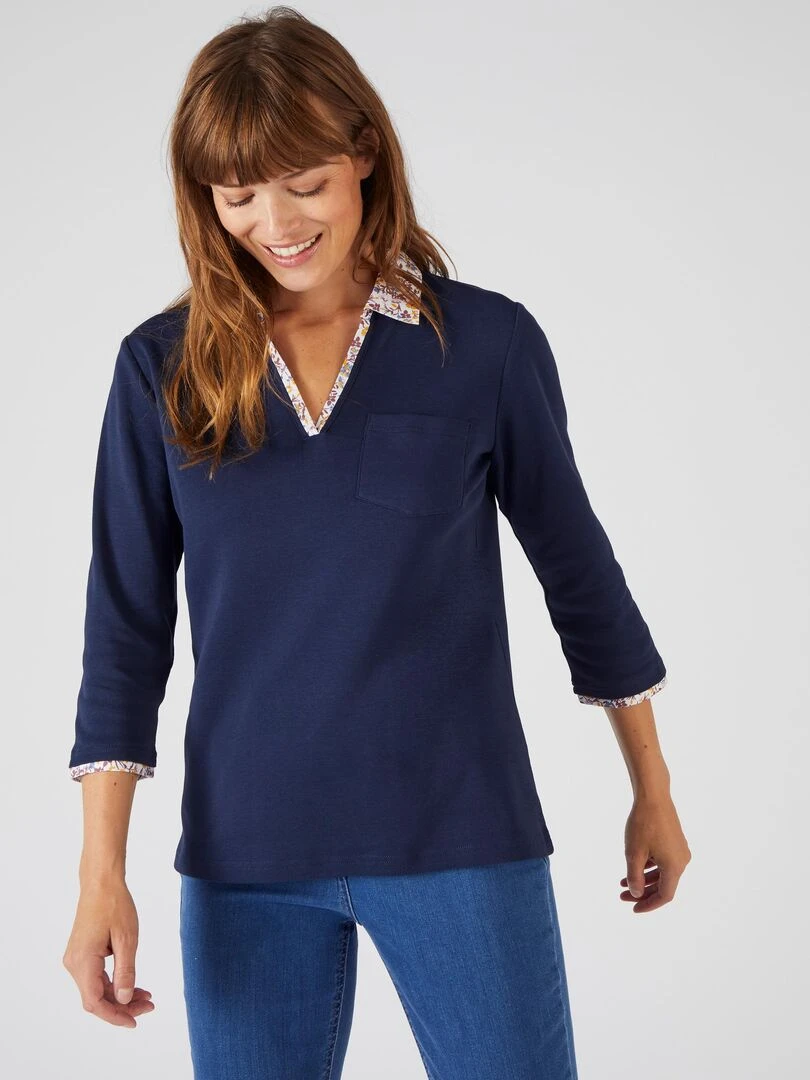 Tee shirt effet 2 en 1 coton biologique   Damart   Bleu marine