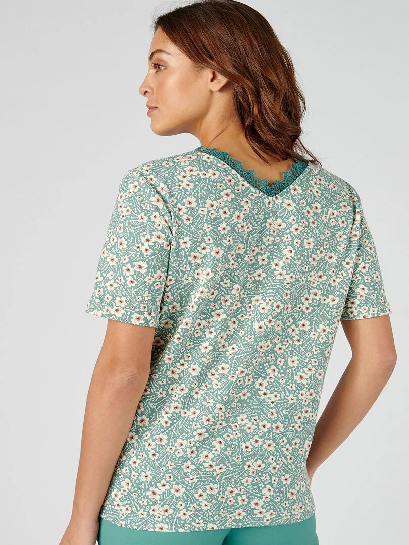 Tee shirt imprimé détails dentelle   Damart   Vert