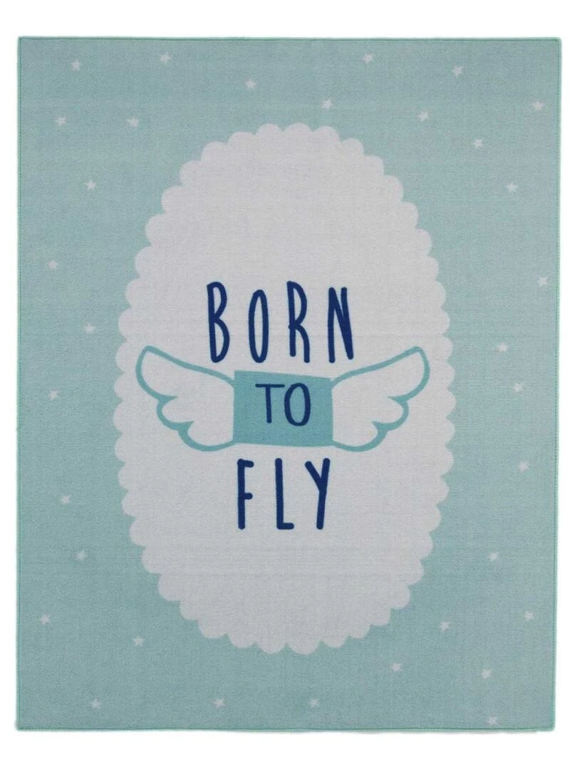 Tapis enfant BORN TO FLY MD Bleu 95x125 Fait en Europe en nylon Bleu