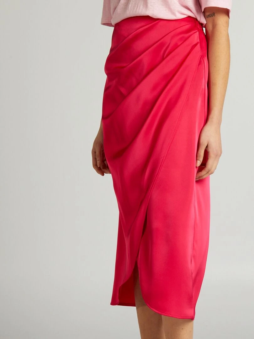 Jupe midi en satin   Rose