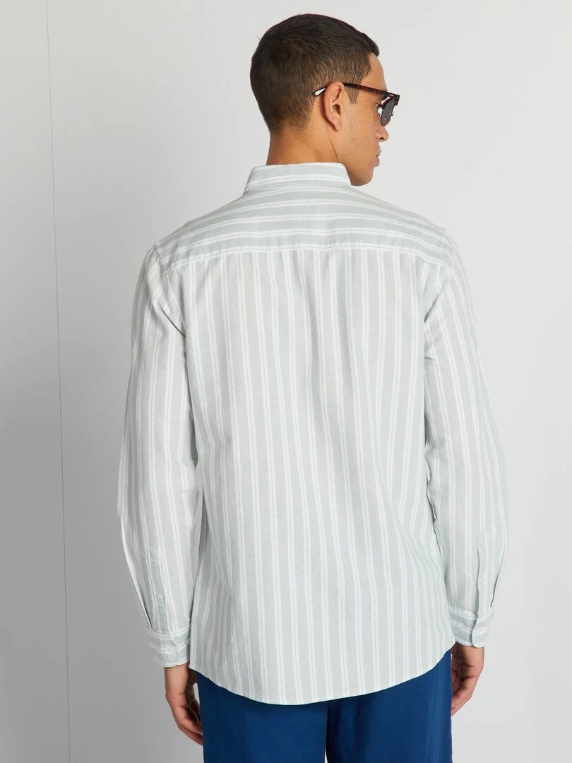 Chemise à coupe droite et à rayures   Vert clair/blanc