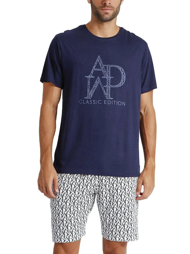 Pyjama short t shirt Logo Soft Bleu marine