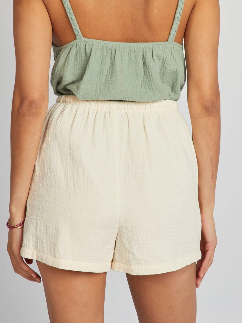 Short taille haute en double gaze de coton   Beige
