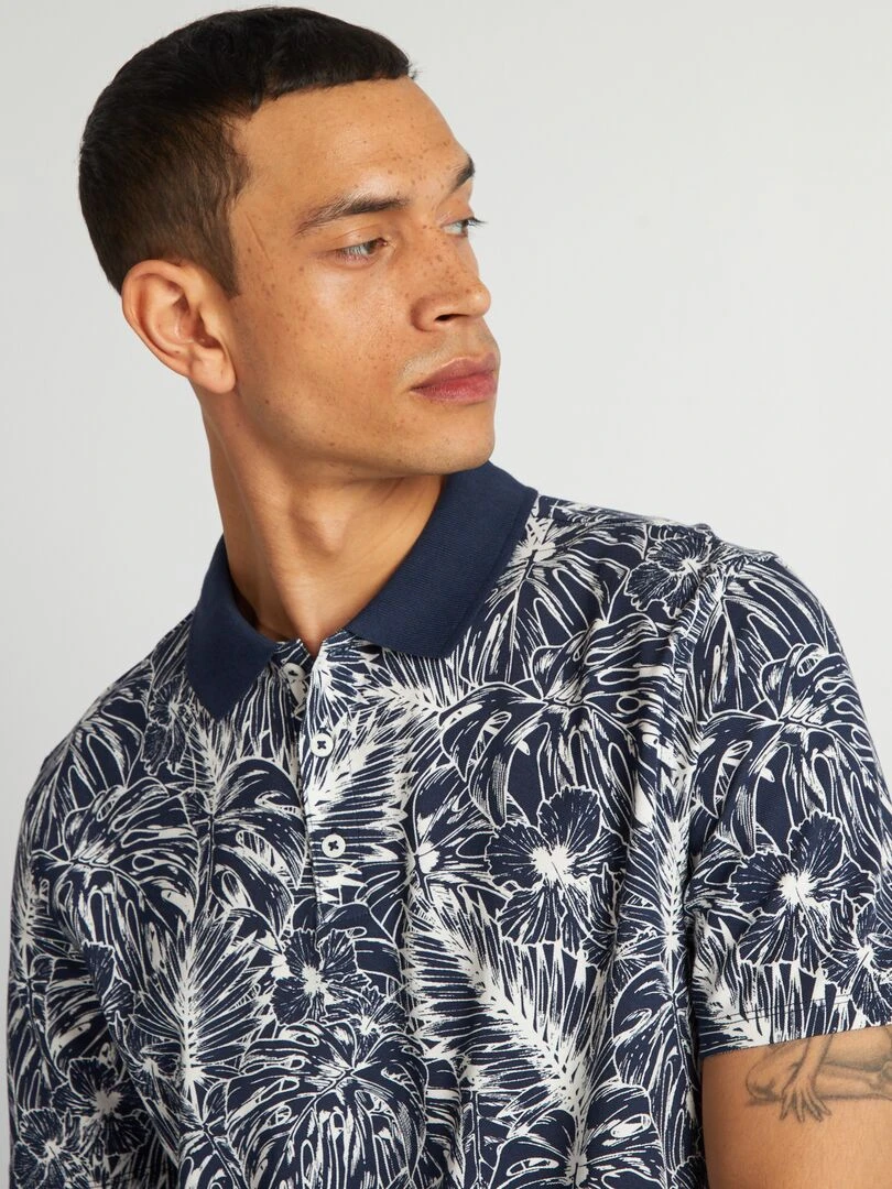 Polo imprimé en piqué de coton   Bleu