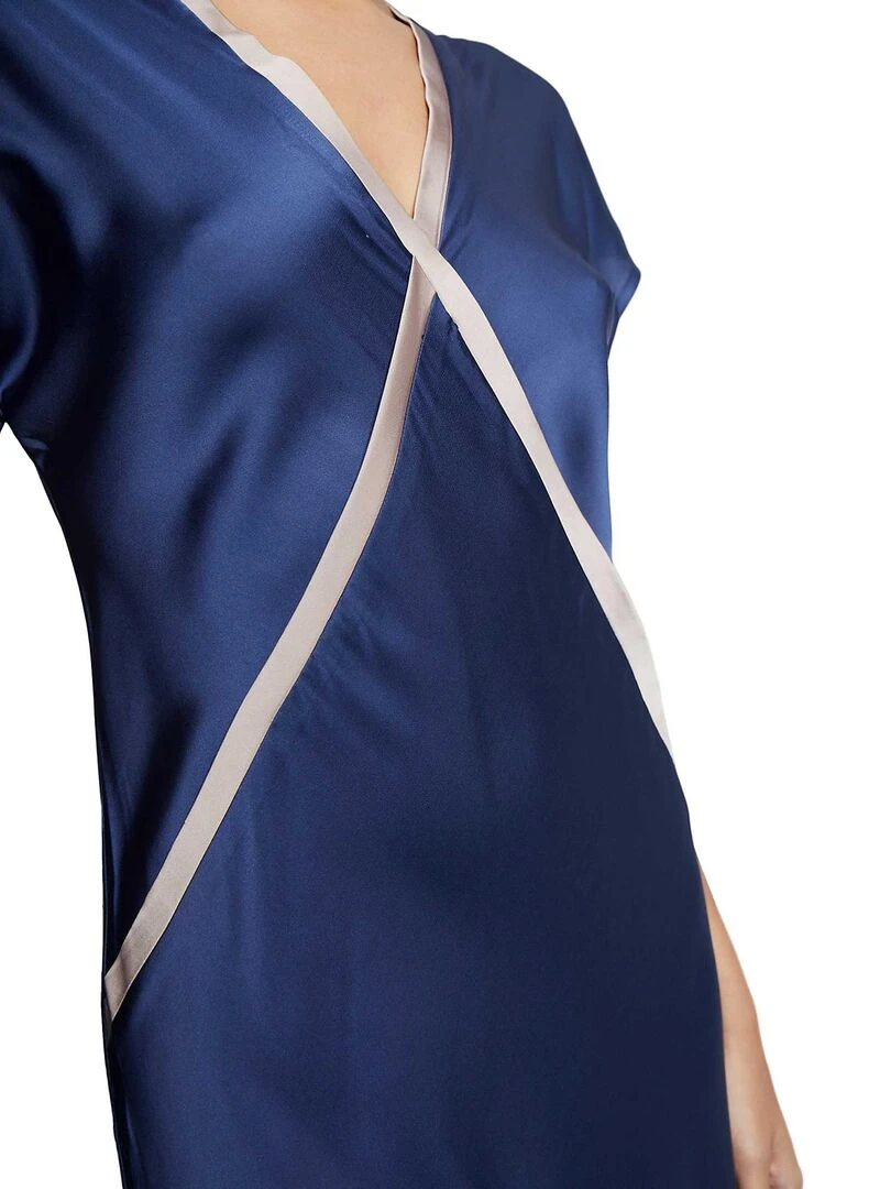 Chemise de nuit longue manches courtes Satin   Bleu marine