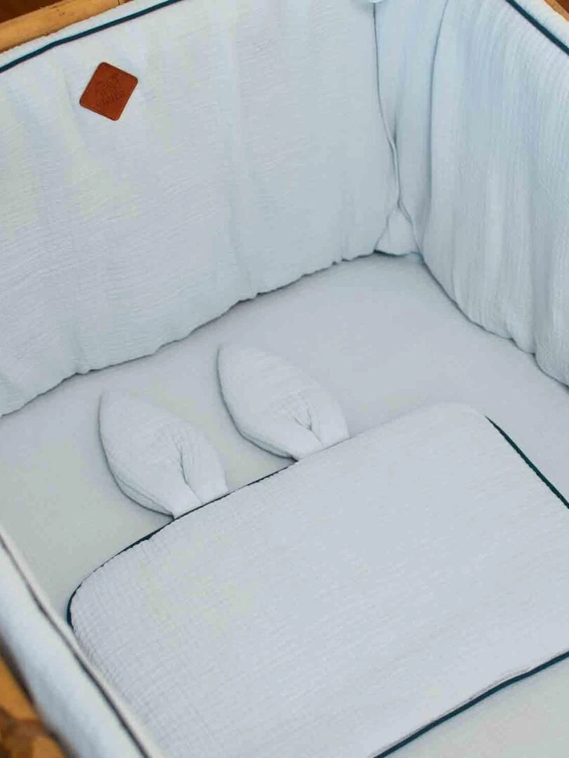 Drap housse uni en gaze de coton   Bleu