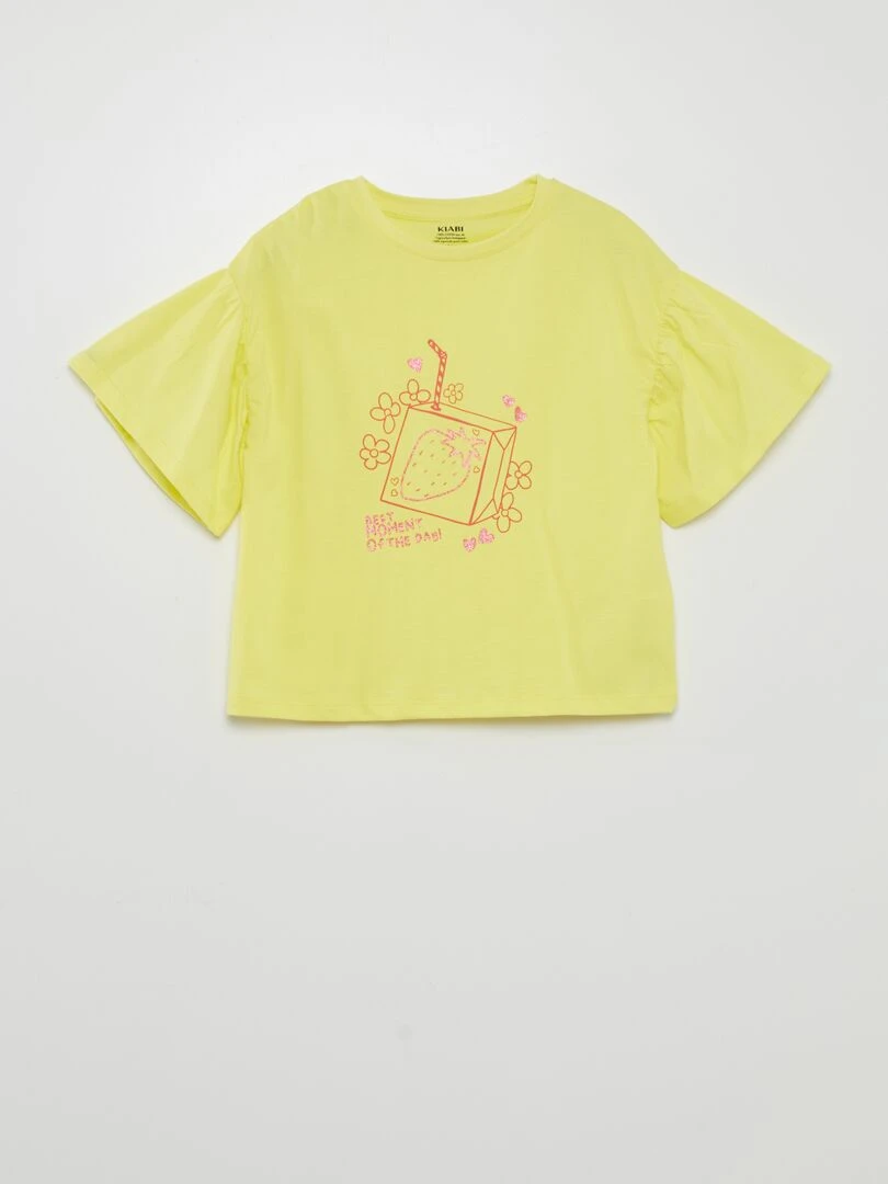 T shirt imprimé 'fruits' manches courtes Jaune