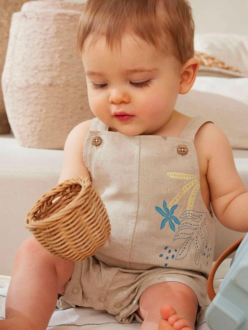 Salopette bébé en lin mélangé Moka   Beige