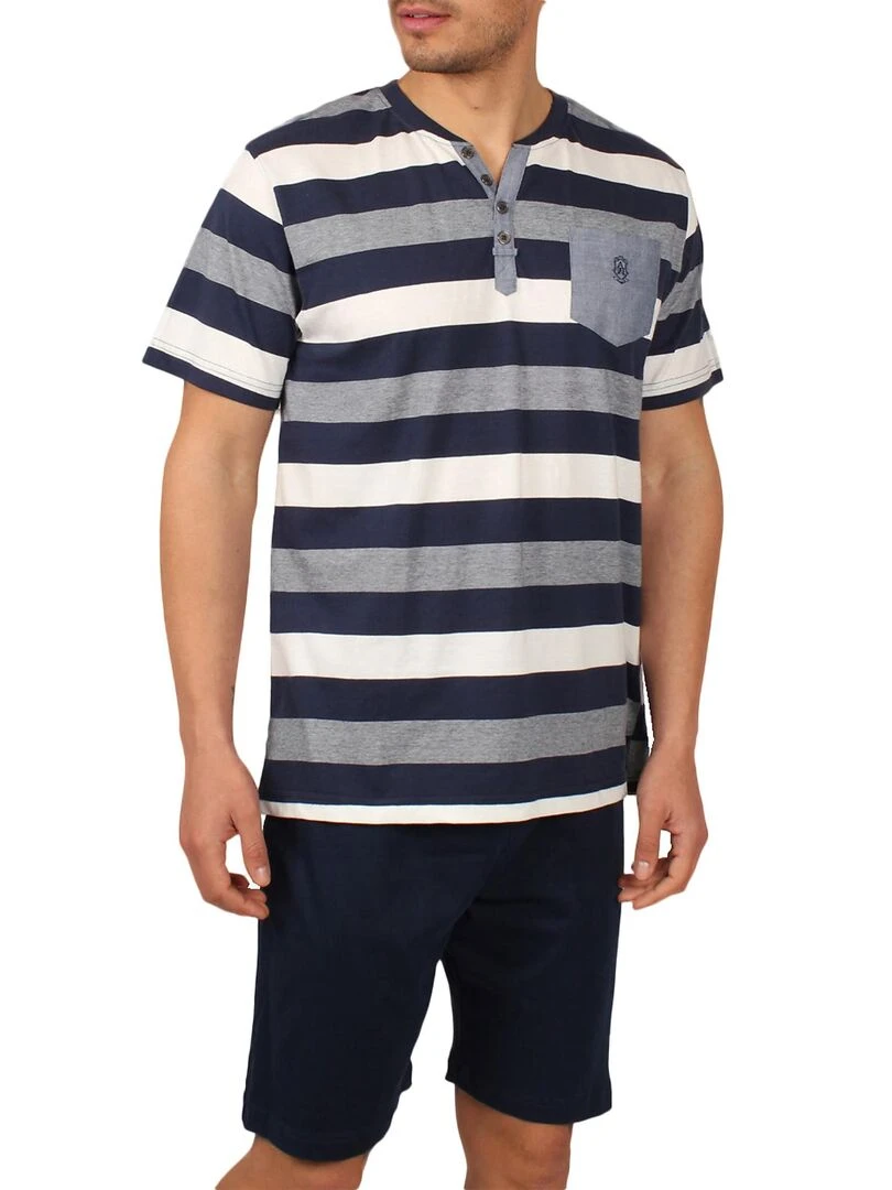 Tenue d'intérieur pyjama short t shirt Greece bleu Bleu