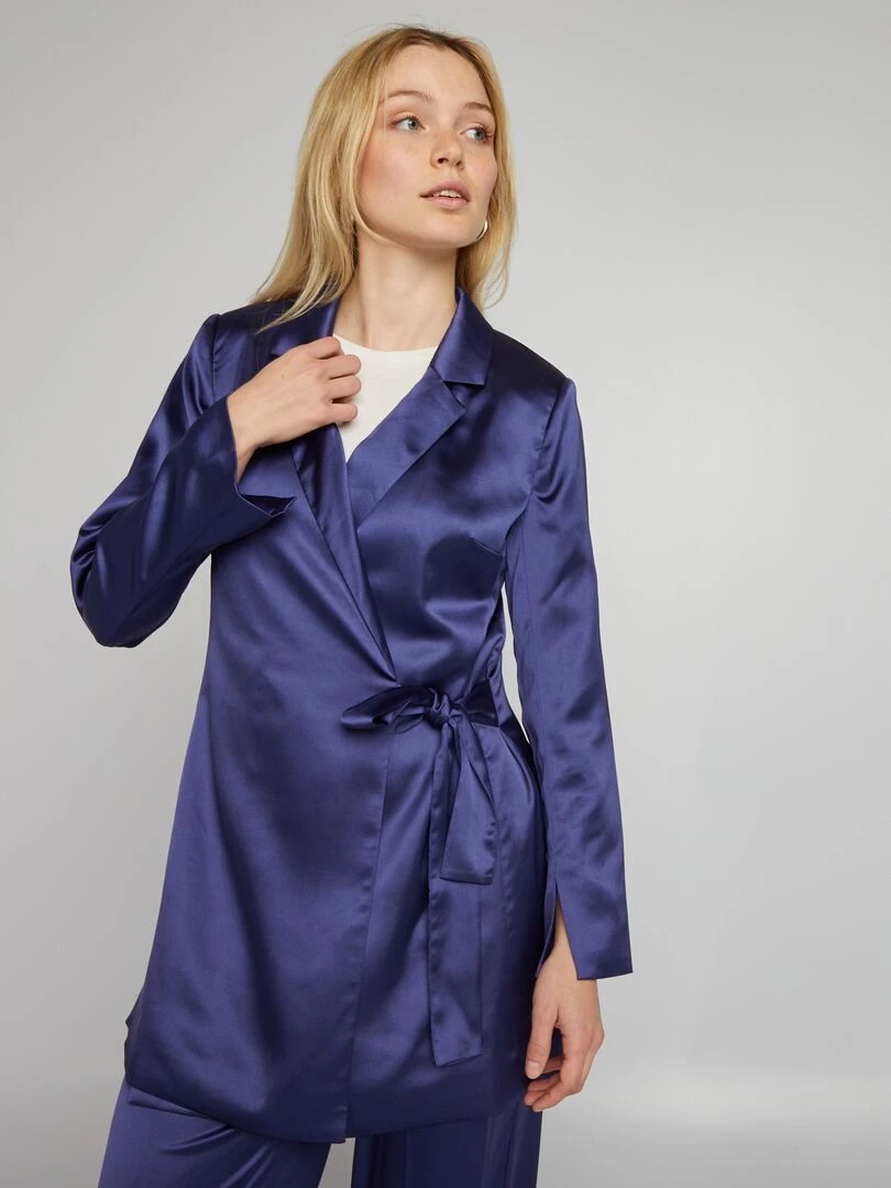 Veste longue en satin Bleu