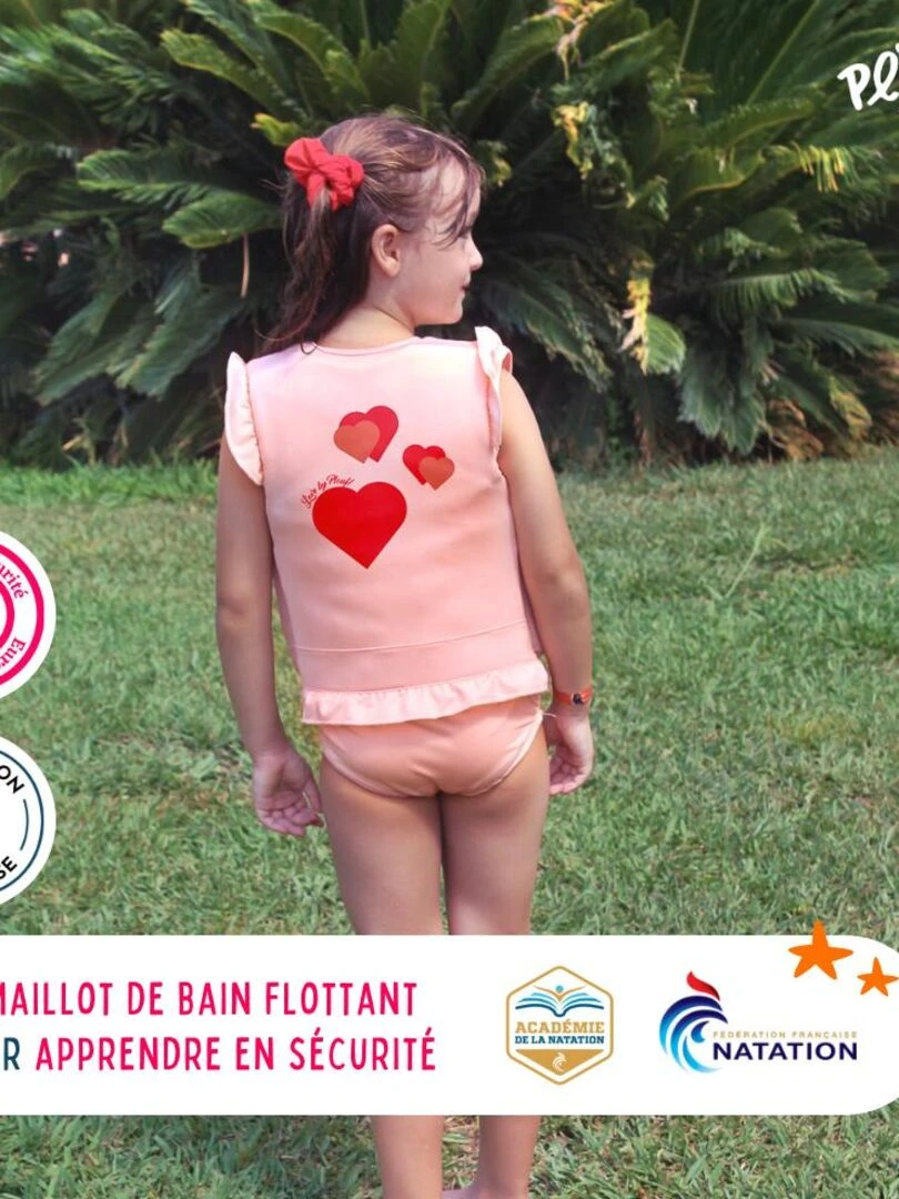 Maillot de Bain Valentine Enfant avec Flotteurs Accessoire de Natation Fille Rose pâle