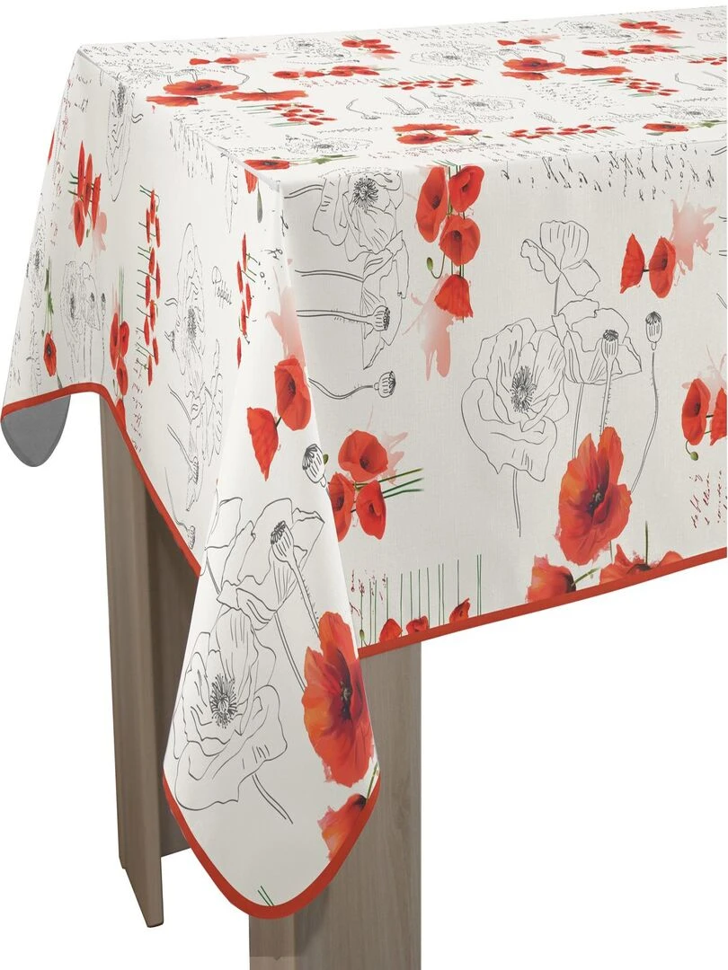 Nappe Anti taches Poppies Rouge   Carrée 150 x 150 cm   Blanc Rouge Noir