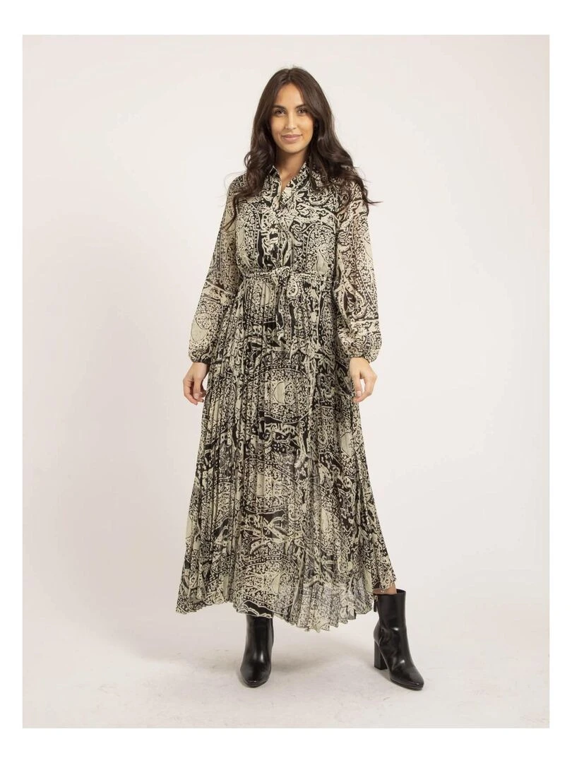 Robe longue plissée motifs INASSIA   Blanc
