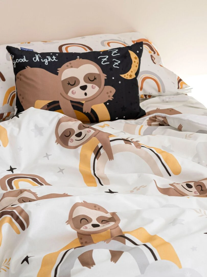 Parure housse de couette 2 pièces Sleepy sloth "Happyfriday" Blanc