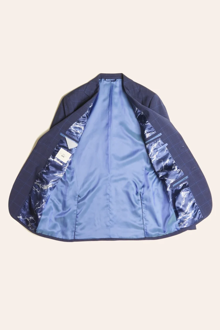Tailored Fit Blue Check Stretch Jacket   Buy Online at Moss
