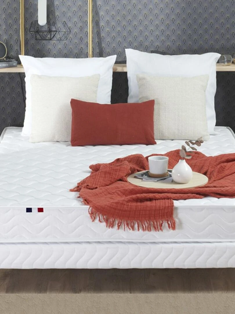 Ensemble Matelas accueil Latex 3 zones INITIAL Bi Confort Mousse & Latex + Sommier   Sommier Blanc   Blanc