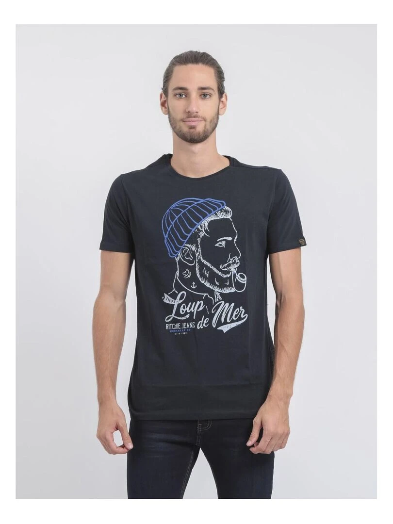 T shirt col rond pur coton JOUANCY Bleu marine