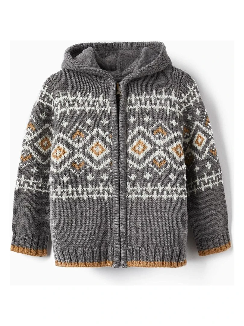 Manteau avec Capuche en Maille Jacquard pour Bébé Garçon NOËL Gris foncé