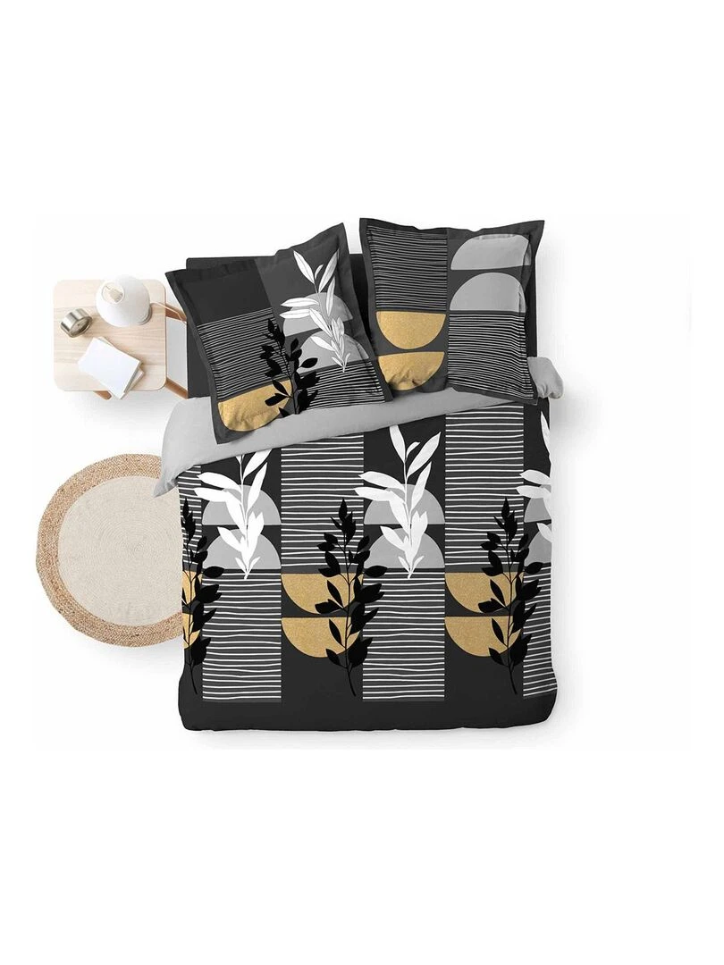 Housse de couette 240x220 + 2 taies métallisé Asior coton 57 fils   Noir