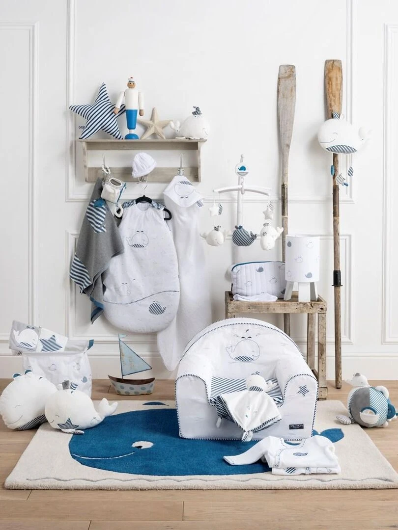 Doudou baleine en velours blanc   SAUTHON   Blanc
