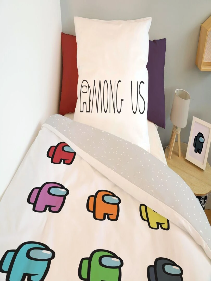 Housse de couette Among Us Equipage 140x200 cm et taie d'oreiller   100% Coton   Blanc