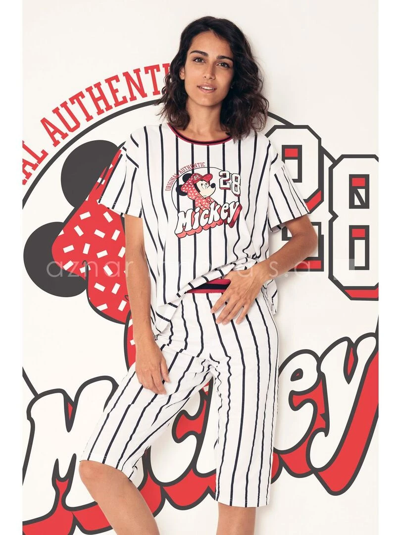 Pyjama pantacourt t shirt Mickey Beisbol Disney blanc   Blanc