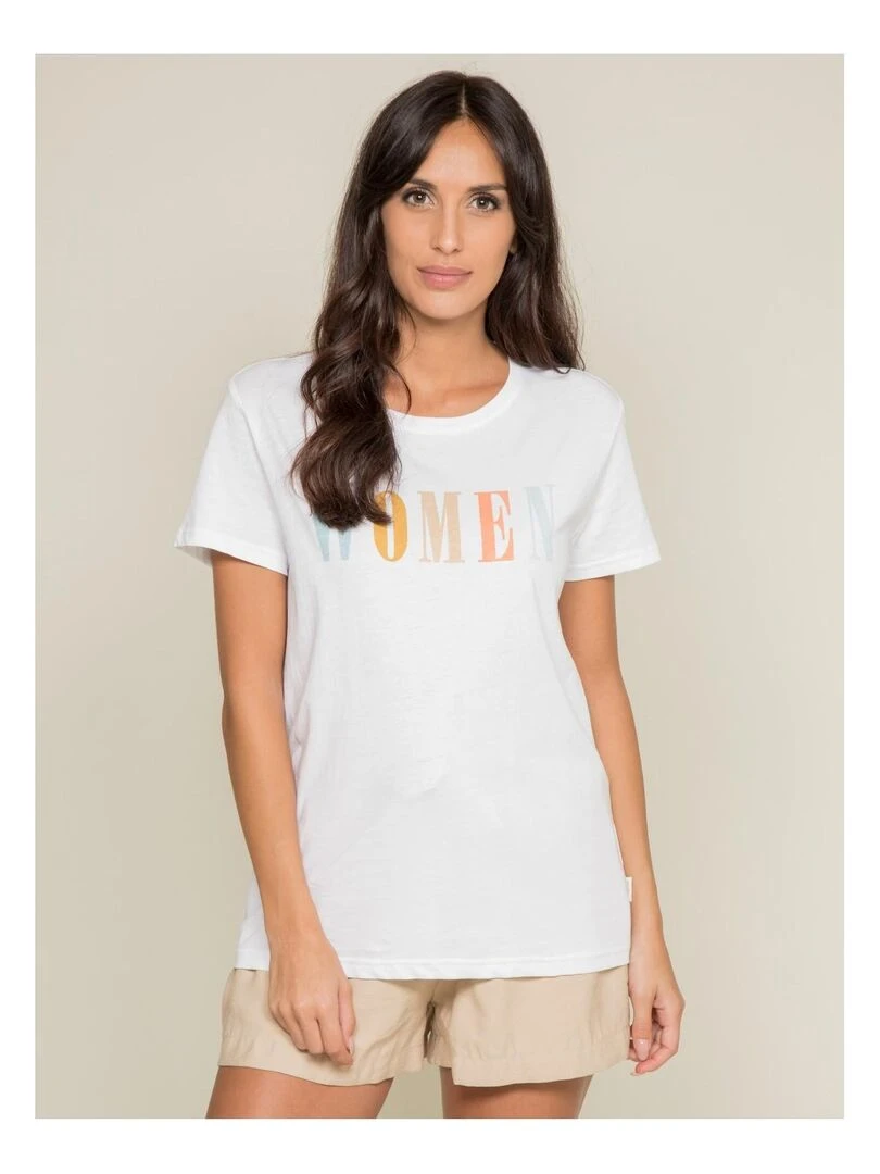 T shirt col rond message FRECHOU Blanc