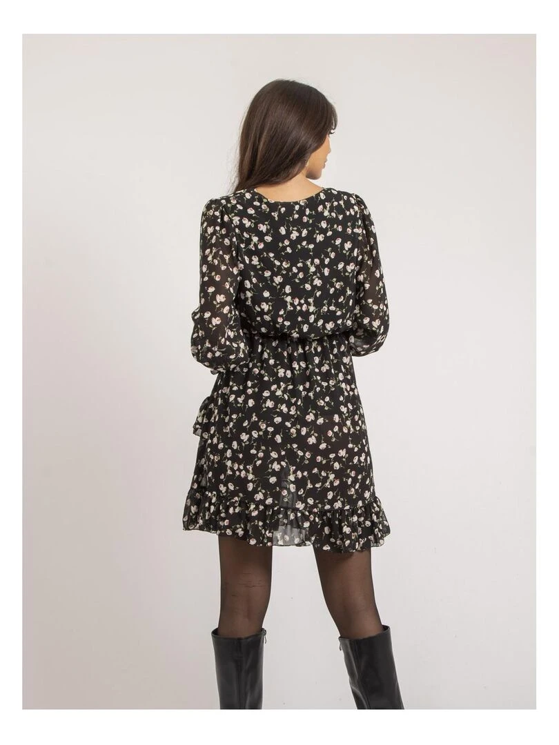 Robe courte motifs ICHANA FLEURI   Noir
