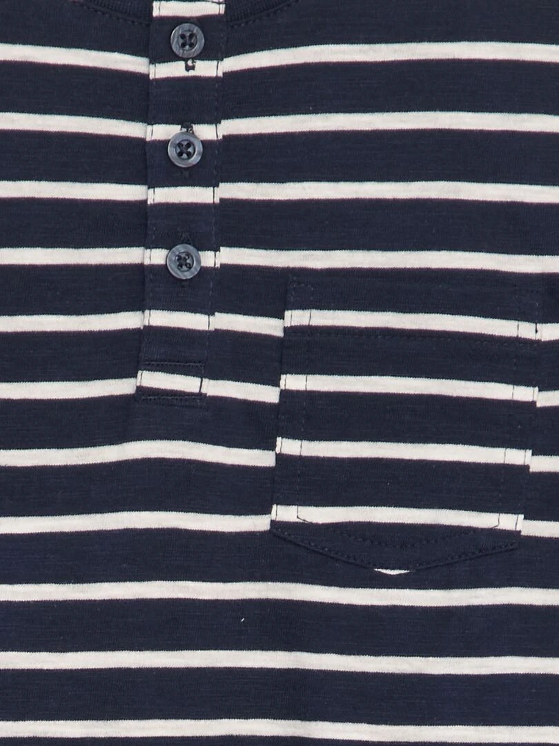 T shirt à col tunisien avec rayures   Bleu marine