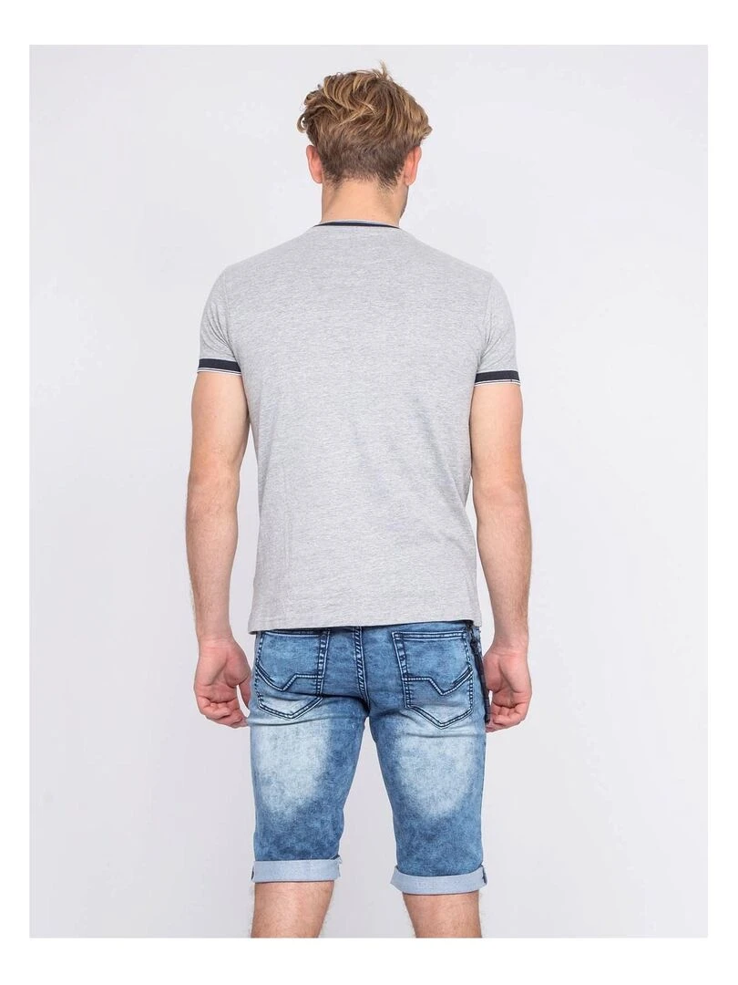 T shirt col rond motifs relief NALOU Gris