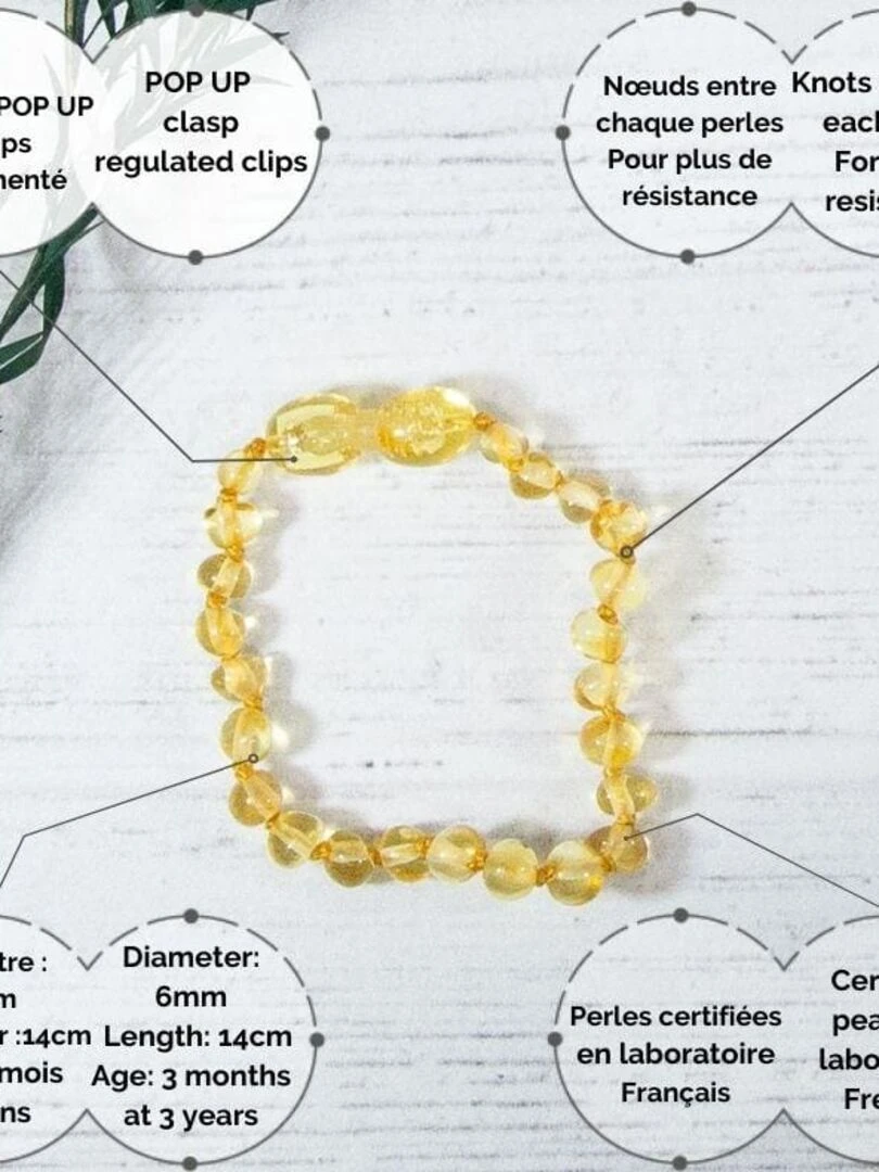 Bracelet Ambre bébé   Lemon   Jaune