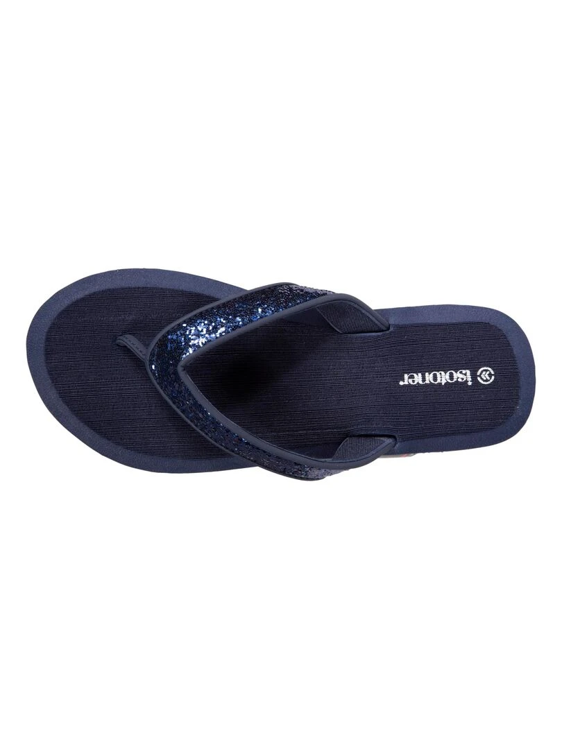 Tongs Femme unie à perles yoga confort Marine Bleu marine