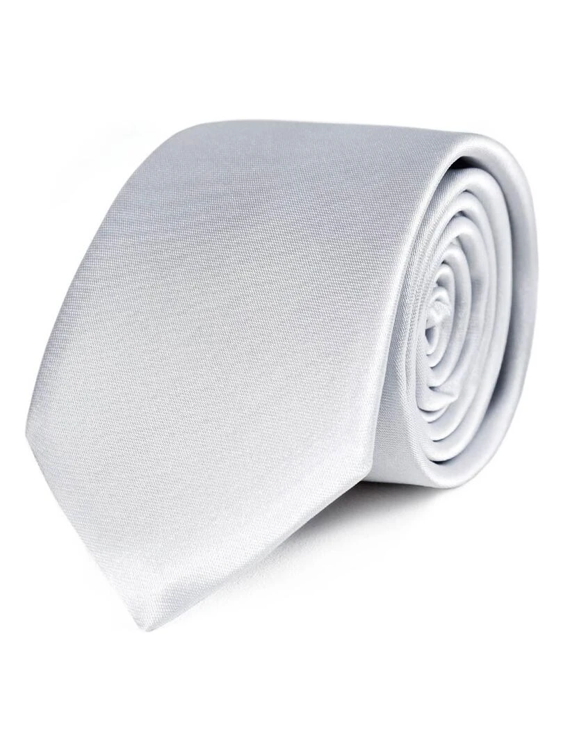 Cravate Slim Satin Unie Fabriqué en Europe Argent