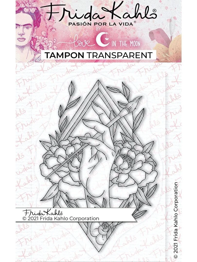 Tampon transparent Main et pivoines 9 5 x 6 5 cm N/A
