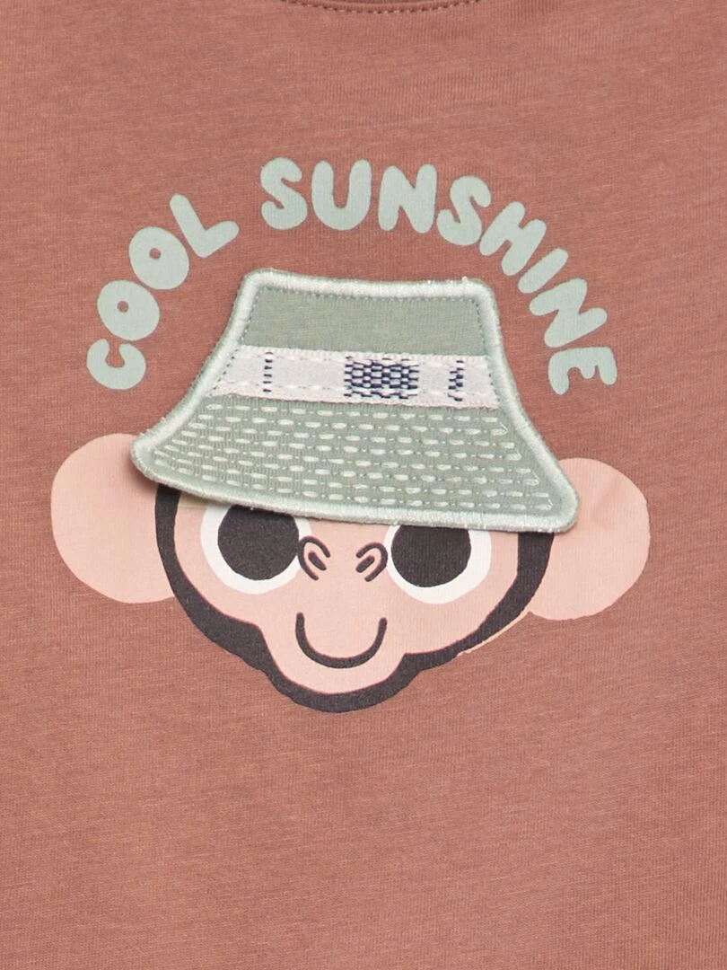 T shirt avec animation en relief Marron