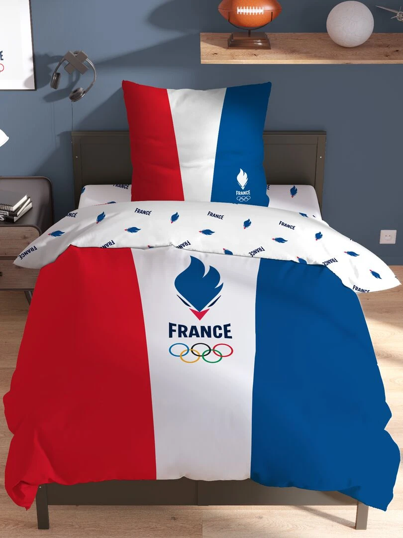 Parure de lit 1 personne Bleu/blanc/rouge