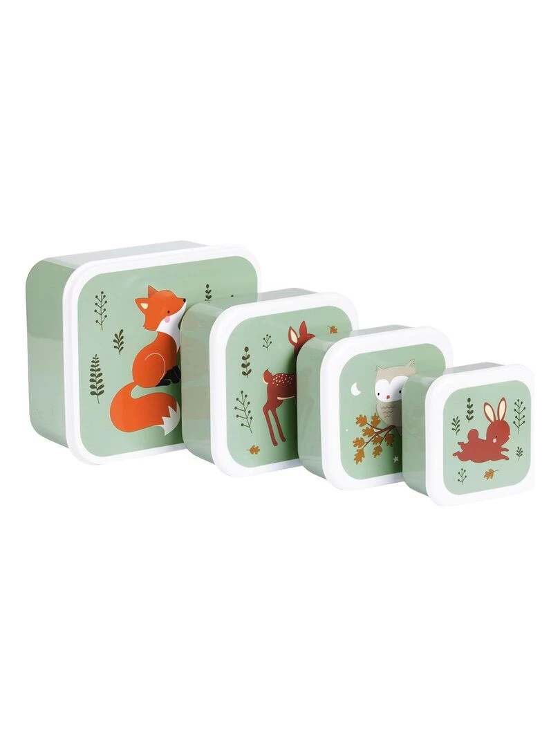Lot de 4 boîtes à goûter Amis de la forêt vert Vert d'eau