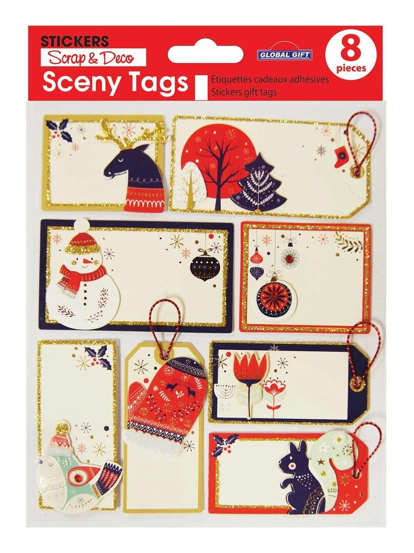 8 étiquettes cadeaux autocollantes Noël Scandinave N/A