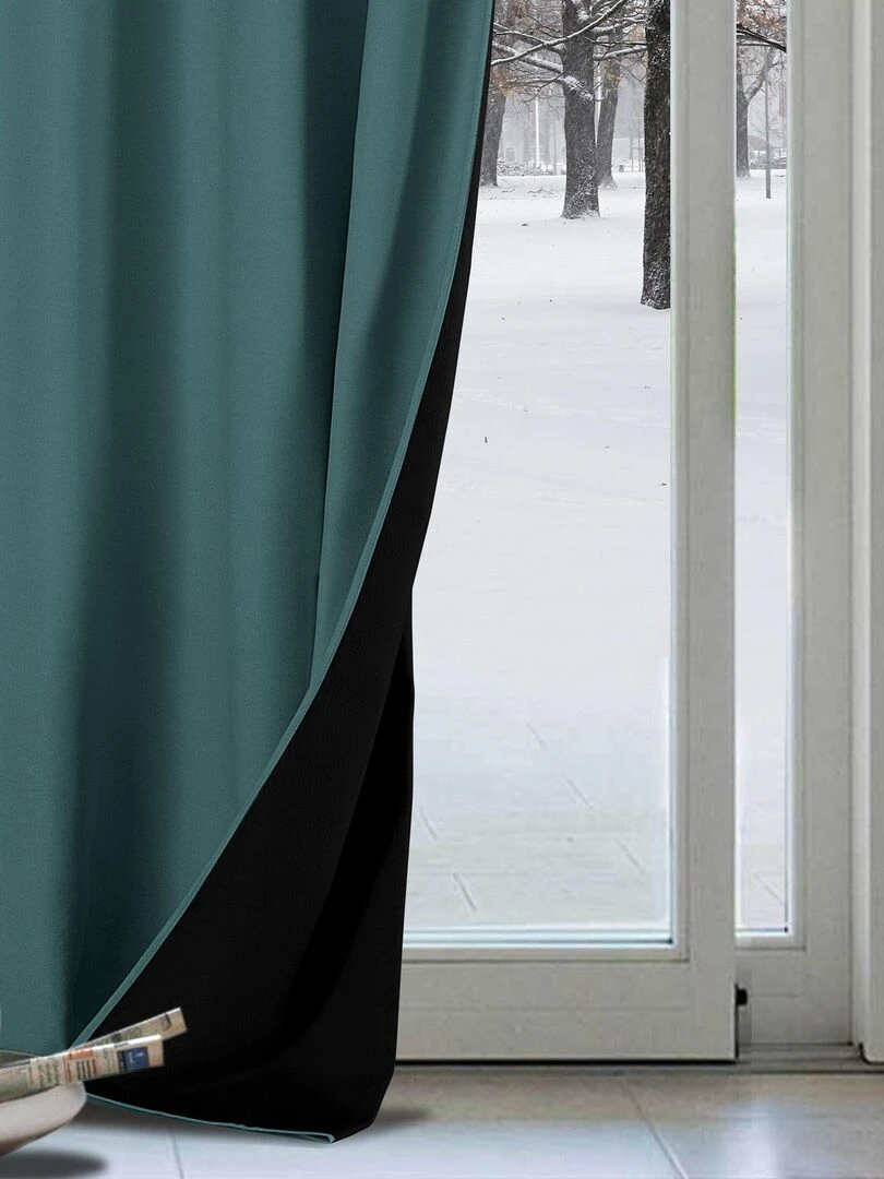 Rideau anti froid doublé polaire   Bleu canard