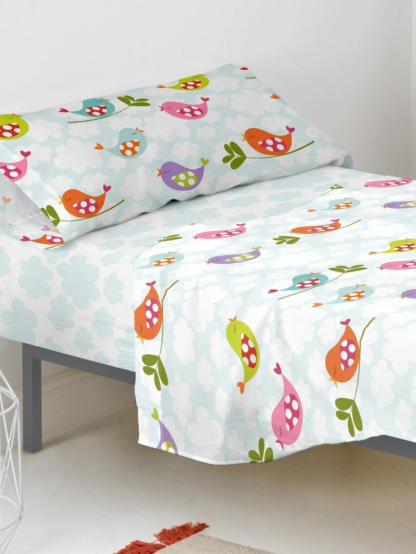 Drap housse Little birds "Happyfriday" Blanc