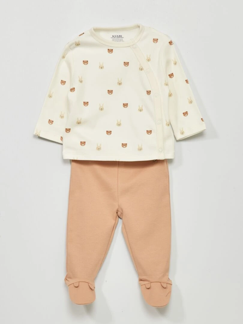 Ensemble pyjama en interlock 2 pièces Ecru/beige