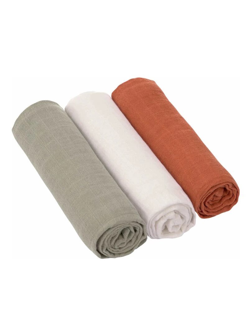 Lot de 3 langes en mousseline Rouille Multicolore