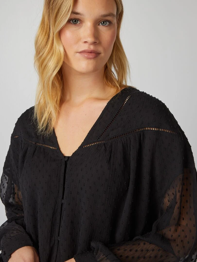 Blouse col V à plumetis   noir