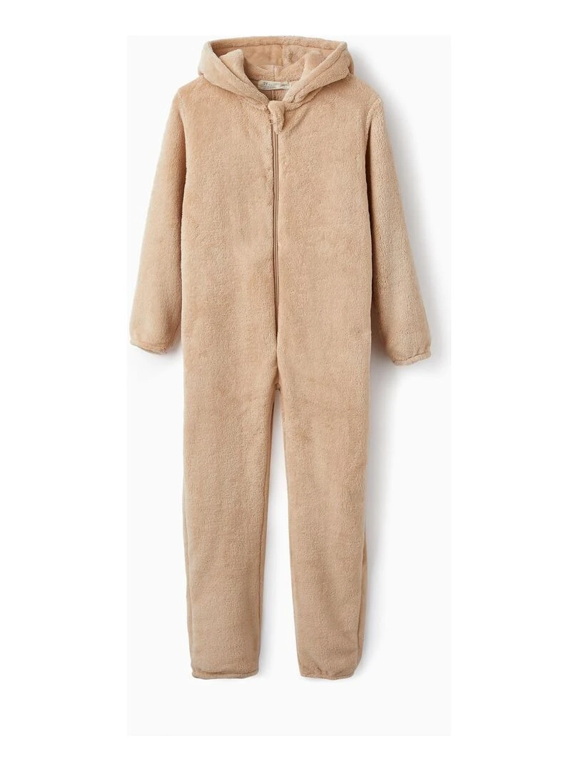 Pyjama Grenouillère en polaire avec capuche pour garçon 'Rudolph' NOËL Beige foncé