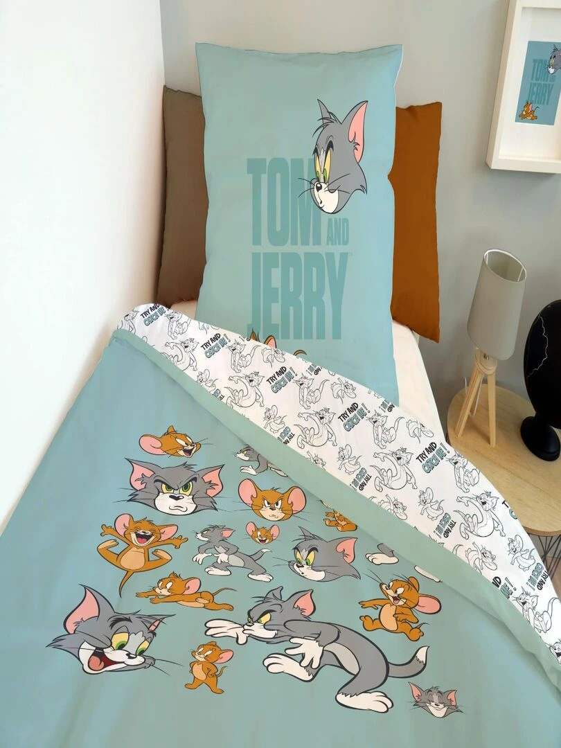 Housse de couette Tom and Jerry try and catch me 140x200 cm   100% Coton   Bleu
