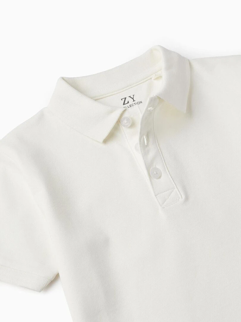 Polo à manches courtes en piqué de coton pour garçon manches courtes   Blanc