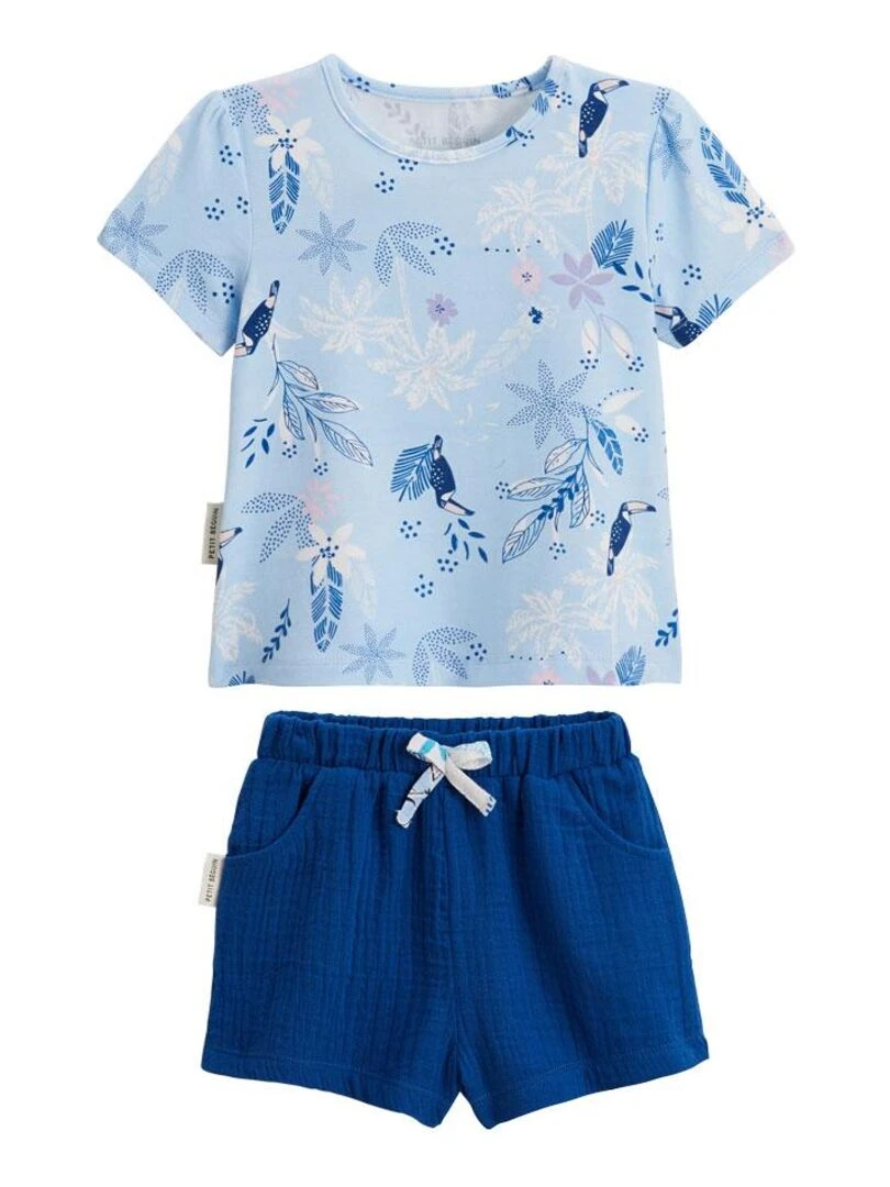 Ensemble bébé t shirt et short en gaze de coton Bella Chica Bleu