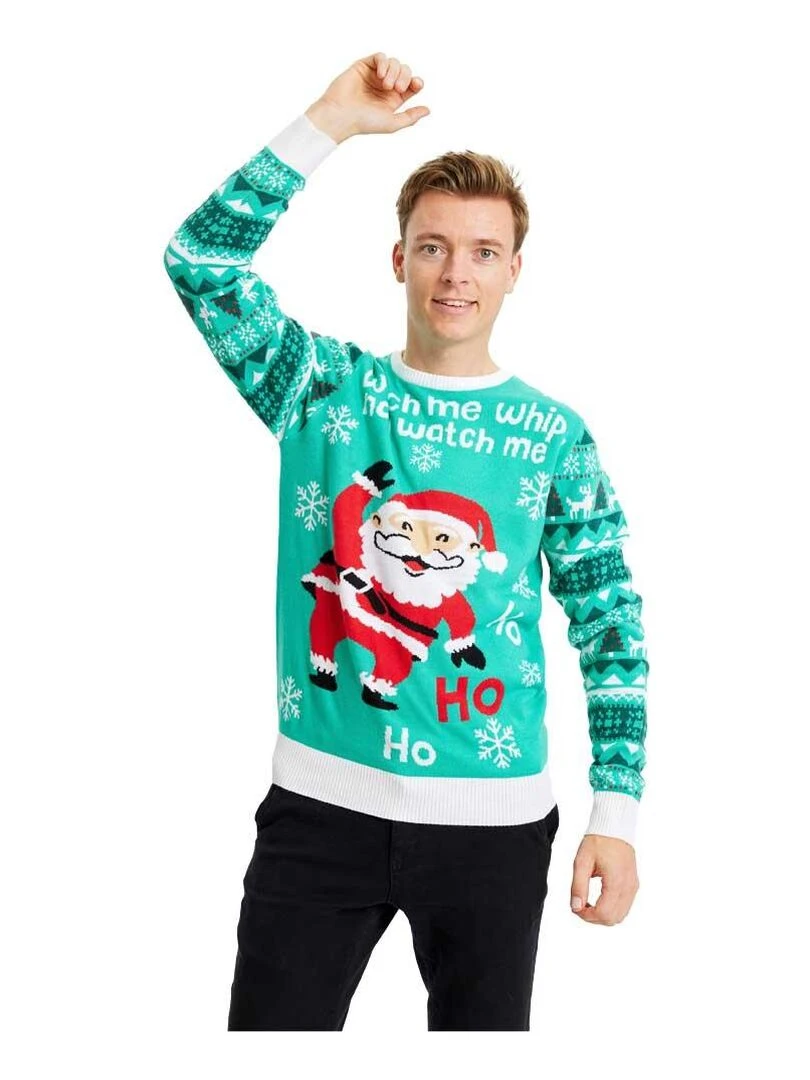Pull de Noël "Père Noël en forme"   Bleu